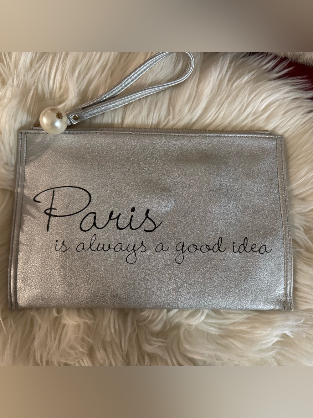 Deux Lux Silver 'Paris is always a good idea' Wristlet Clutch